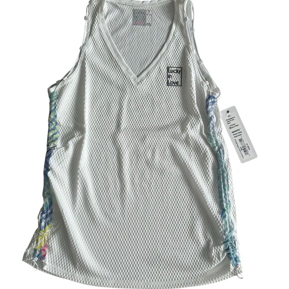 LUCKY IN LOVE White V Neck Mesh Tank Size M NEW with tags - Picture 3 of 6